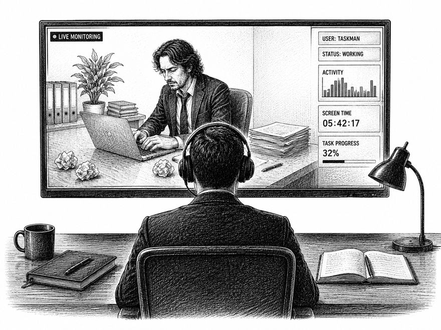 作業中の画面を監視している様子